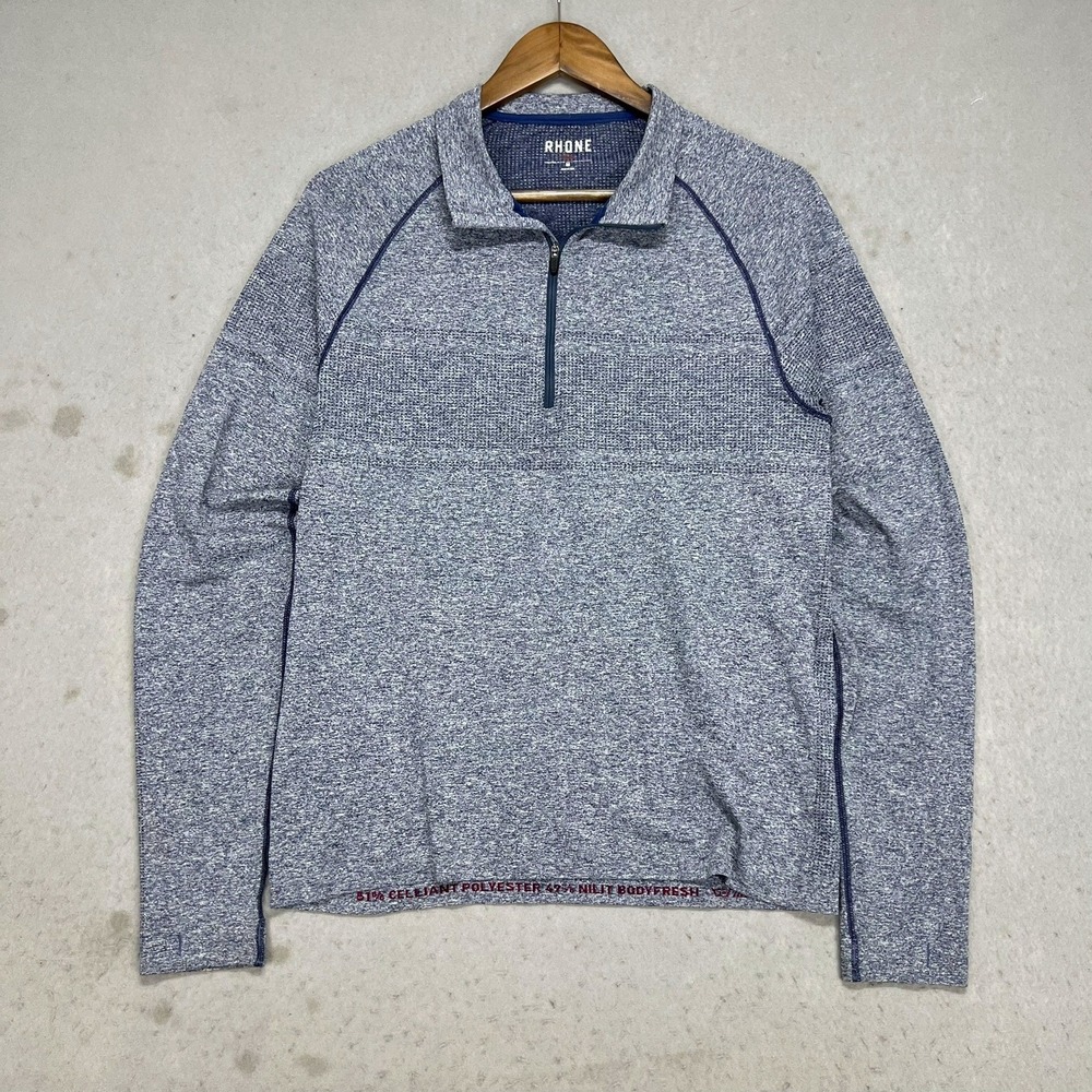 Rhone Men 1/4 Quarter Zip Pullover Blue Heather Celliant Performance Top Shirt M